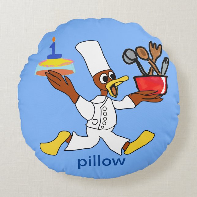 Grappig Licht Blauw Chef Ducky Kazoo Ronde Kussen (Voorkant)