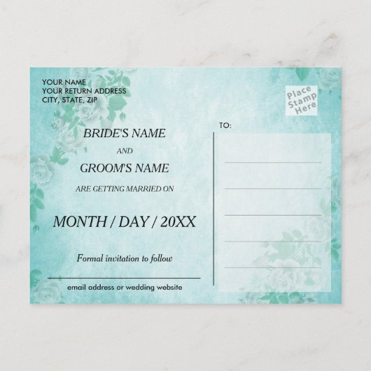 Grappig liefdesgedicht save the date briefkaart po (Achterkant)