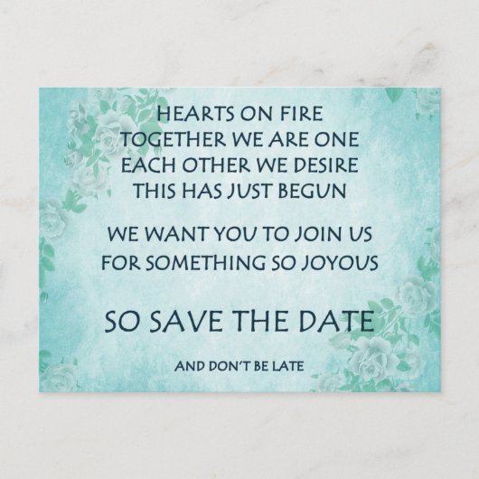Grappig liefdesgedicht save the date briefkaart po (Voorkant)