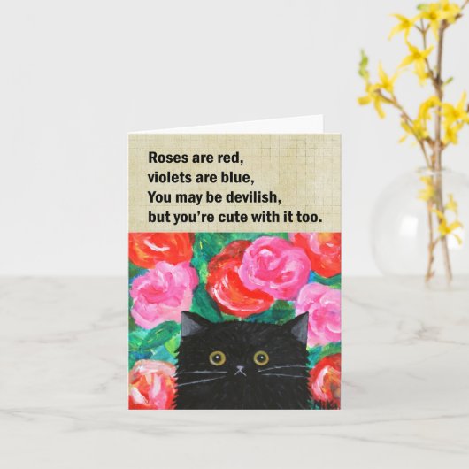 Grappig liefdesgedicht Schattigee zwarte kat Valen Kaart (Gele Bloem)