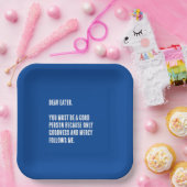 Grappig "Lieve Eter,..." Blauw en Wit Papieren Bordje (Feest)