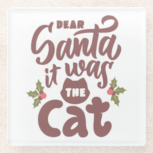 Grappig lieve kerstman, het was het kattenontwerp glazen onderzetter (Voorkant)