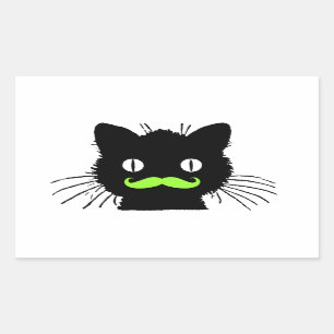 GRAPPIG LIME GROENE SNOR  ZWARTE KAT RECHTHOEKIGE STICKER