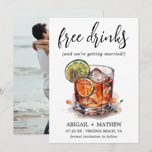 Grappig Limoen Whiskey Cocktails Drink Foto Bruilo Save The Date (Voorkant / Achterkant)