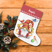 Grappig lint kabouter met vogels gepersonaliseerd grote kerstsok