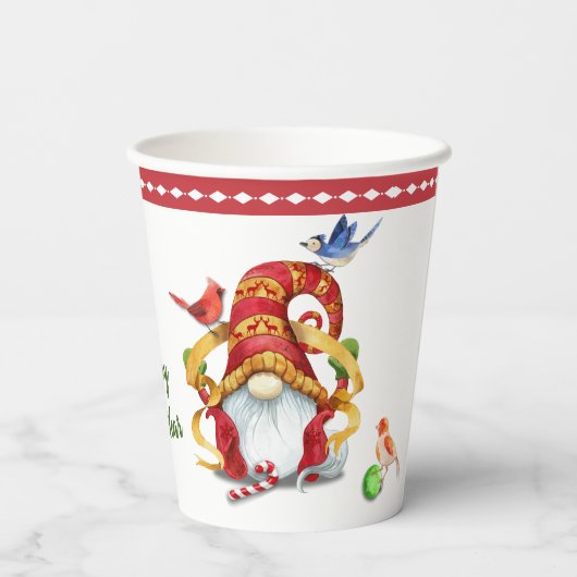 Grappig lint kabouter met vogels kerst papier beke papieren bekers (Achterkant)