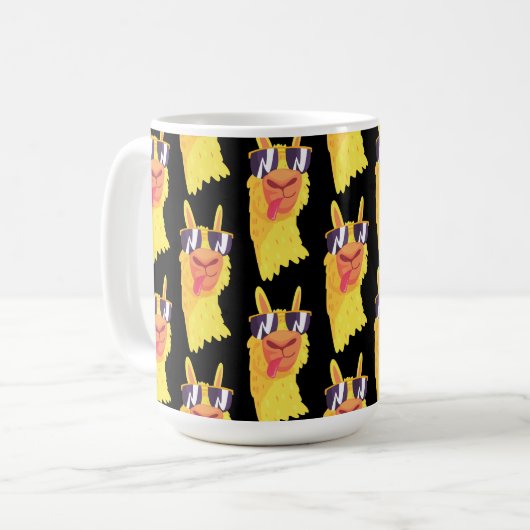 Grappig Llama Gezicht Met Bril Patroon Koffiemok (Voorkant links)