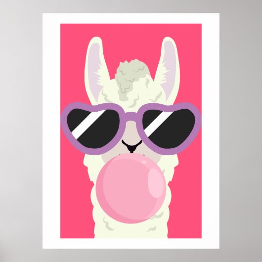 Grappig Llama Poster met Bubblegum voor Kids Kamer (Voorkant)