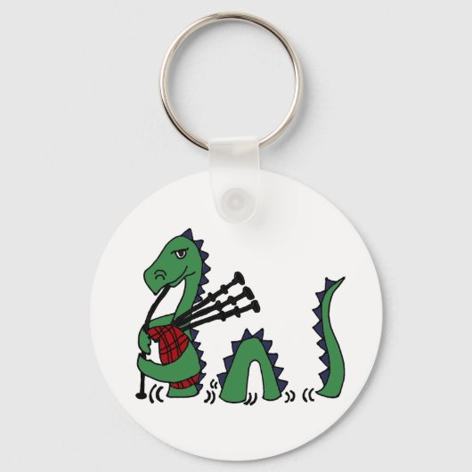 Grappig Loch Ness Monster die Doedelzak Speelt Sleutelhanger (Voorkant)