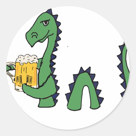 Grappig Loch Ness Monster Drink Bier Cartoon Ronde Sticker (Voorkant)