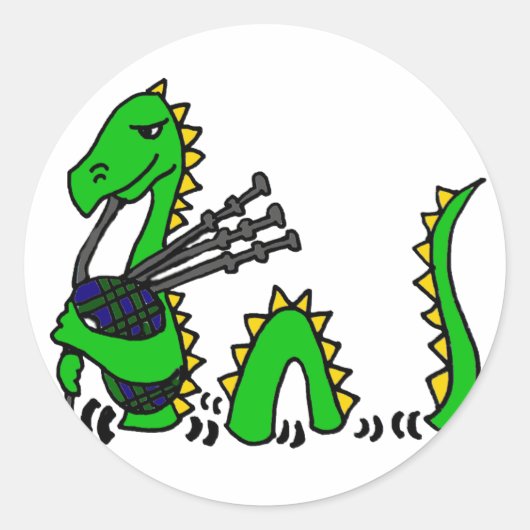 Grappig Loch Ness monster spelen blauwe doedelzak Ronde Sticker (Voorkant)