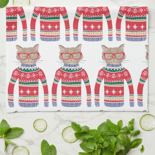 Grappig lomp met kerstkeuken, kapotte kattenloop theedoek (Gevouwen)