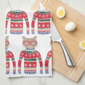 Grappig lomp met kerstkeuken, kapotte kattenloop theedoek (Quarter Fold)