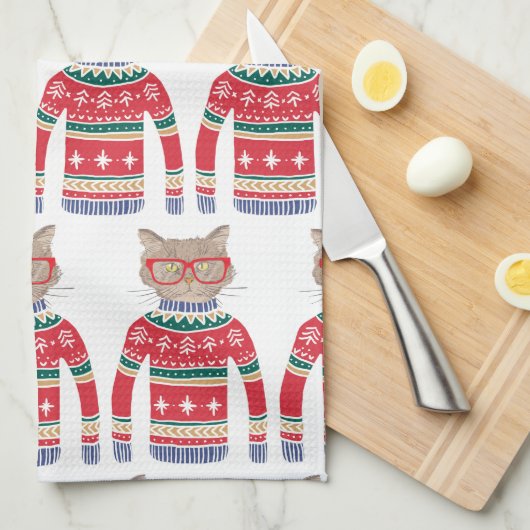 Grappig lomp met kerstkeuken, kapotte kattenloop theedoek (Quarter Fold)