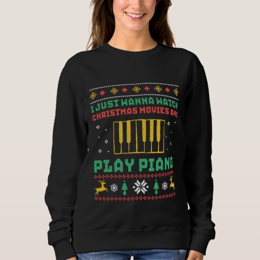 Grappig lomp met kerstkeuken spelen Piano Pianist Trui (Voorkant)