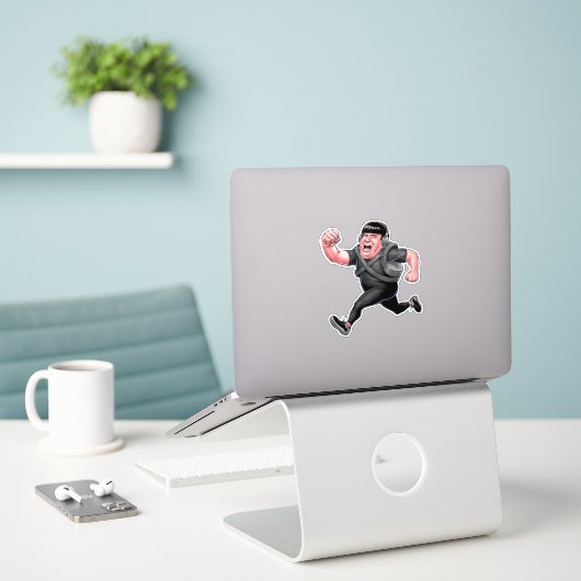 Grappig lopend Man Sticker (Laptop op bureau)