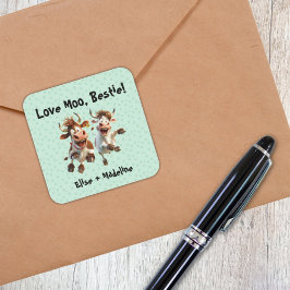 Grappig "Love Moo Bestie" Gepersonaliseerde Beste Vierkante Sticker