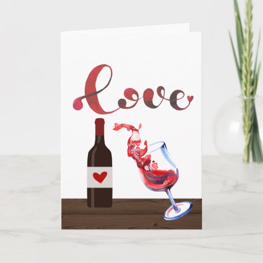 Grappig Love Wine Glass and Bottle Valentijnsdag Feestdagen Kaart (Voorkant)