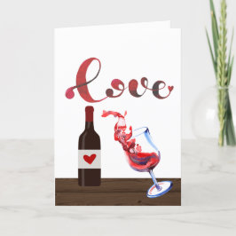 Grappig Love Wine Glass and Bottle Valentijnsdag Feestdagen Kaart
