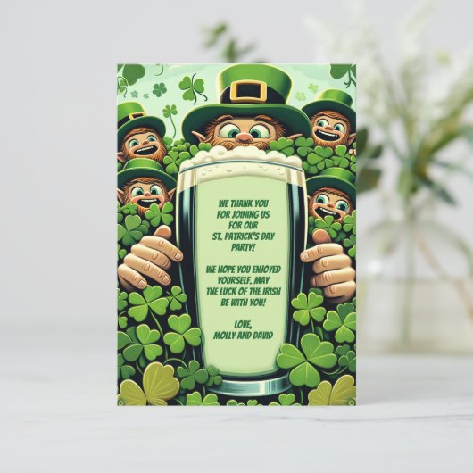 Grappig Lucky Leprechauns St. Patrick's Day Party Bedankkaart (Staand voorkant)