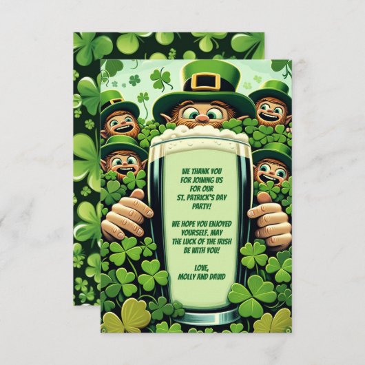 Grappig Lucky Leprechauns St. Patrick's Day Party Bedankkaart (Voorkant / Achterkant)