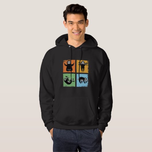 Grappig luie luiaard retro stijl hoodie (Voorkant volledig)