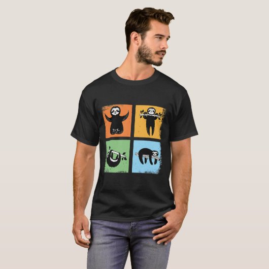 Grappig luie luiaard retro  stijl t-shirt (Voorkant volledig)