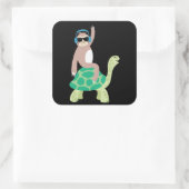 Grappig luie luiaard rijden Zee schildpad hona cad Vierkante Sticker (Tas)