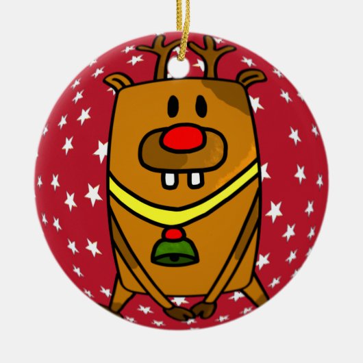 Grappig Maan Cadeau Rode Neus Sterren Kerstmis Keramisch Ornament (Voorkant)