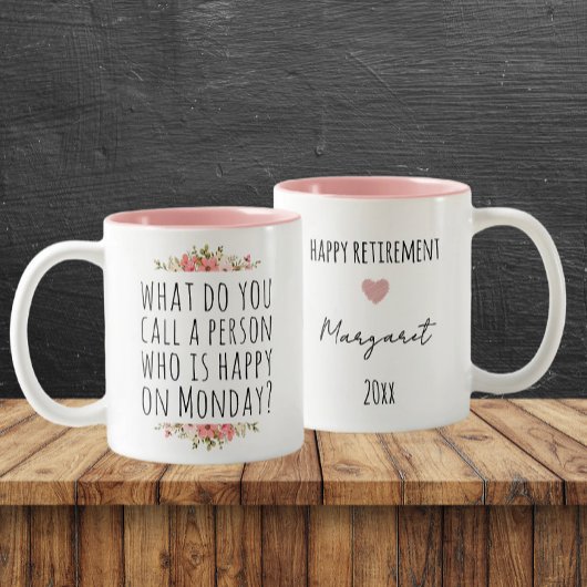 Grappig Maandag Quote Custom Happy Retirement Tweekleurige Koffiemok