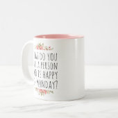 Grappig Maandag Quote Custom Happy Retirement Tweekleurige Koffiemok (Voorkant links)