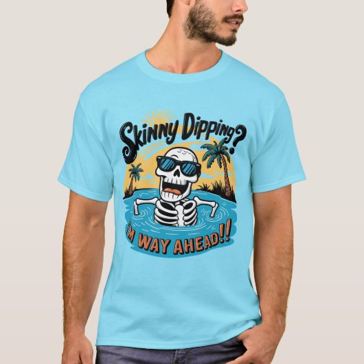 Grappig mager dompelwoord kunst skelet strand t-shirt (Voorkant)