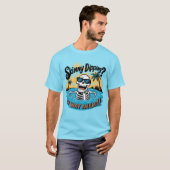 Grappig mager dompelwoord kunst skelet strand t-shirt (Voorkant volledig)