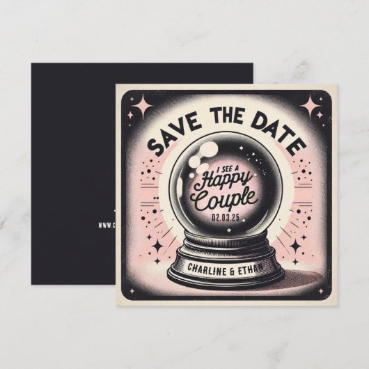 Grappig Magic Ball Roze zwart Save the date (Voorkant / Achterkant)
