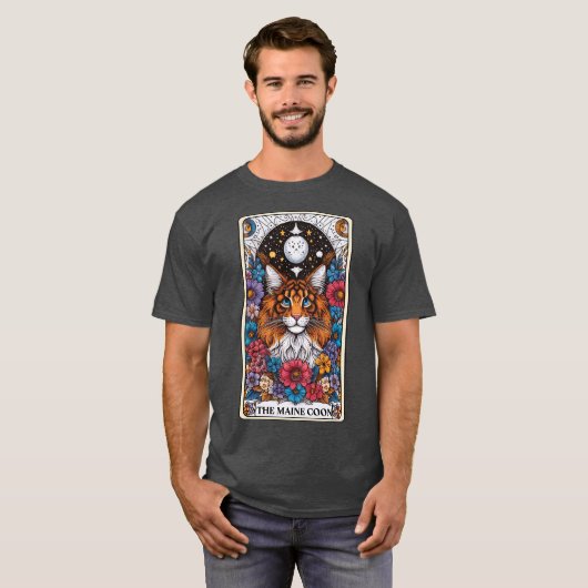 Grappig Maine Coon Cat Tarot Kaart T-shirt (Voorkant volledig)