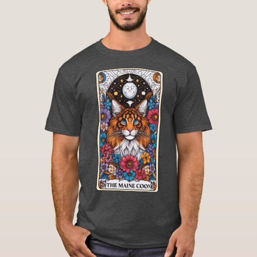 Grappig Maine Coon Cat Tarot Kaart T-shirt (Voorkant)