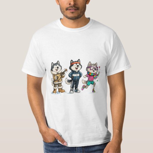 Grappig Malamute Squad T-shirt Cute Hond Trio Tee (Voorkant)