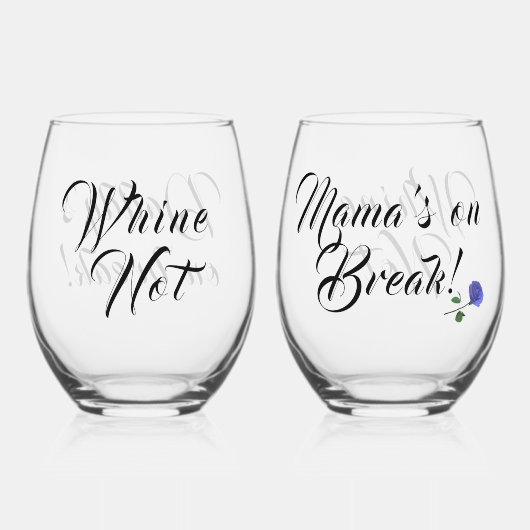 Grappig  "Mama's on Break" Wijnglas Zonder Voet (Voorkant)