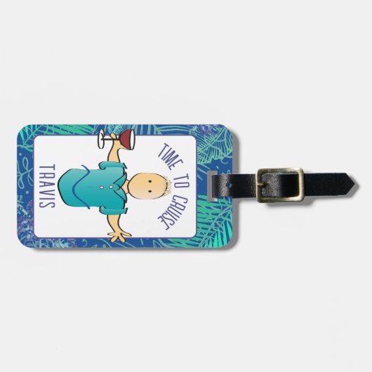 Grappig Man Cartoon Cruise Vakantie voor hem Bagagelabel (Voorkant horizontaal)