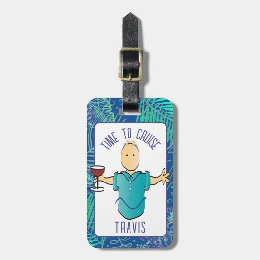 Grappig Man Cartoon Cruise Vakantie voor hem Bagagelabel (Voorkant verticaal)
