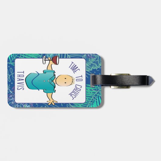 Grappig Man Cartoon Cruise Vakantie voor hem Bagagelabel (Achterkant horizontaal)