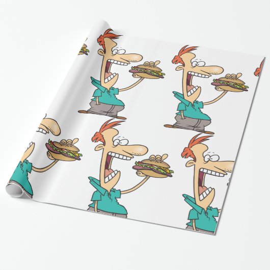 Grappig Man dat een broodje eet Cadeaupapier (Uitgerold)