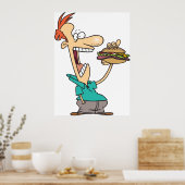 Grappig Man dat een broodje eet Poster (Keuken)