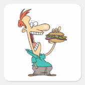 Grappig Man dat een broodje eet Vierkante Sticker (Voorkant)