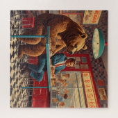 Grappig Man en Beer bij Retro Diner Legpuzzel (Horizontaal)
