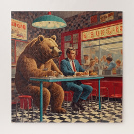 Grappig Man en Beer bij Retro Diner Legpuzzel