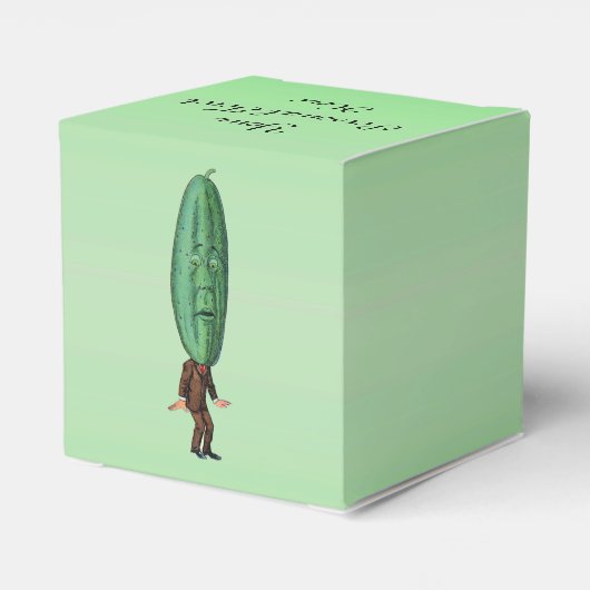 Grappig Man groot augurk hoofd bruin pak groen Bedankdoosjes (Achterkant)