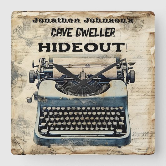 Grappig Man grot typemachine wandklok (Voorkant)