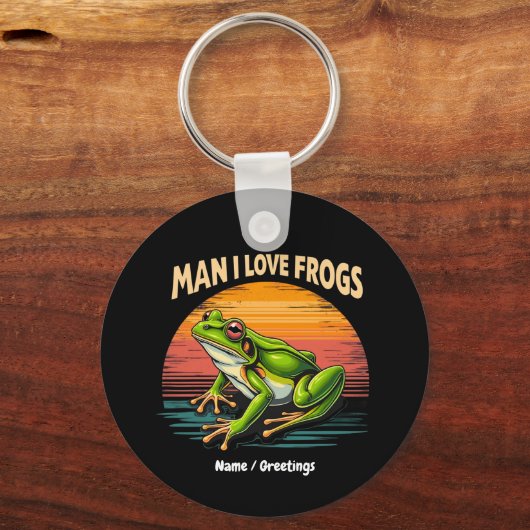 Grappig Man I Love Frogs Retro Frog Lovers Schatti Sleutelhanger (Voorkant)