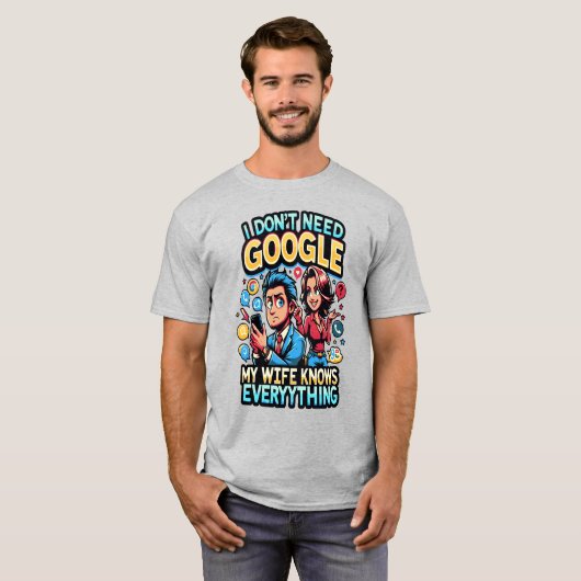 Grappig man T-shirt - ik heb geen Google nodig, mi (Voorkant volledig)